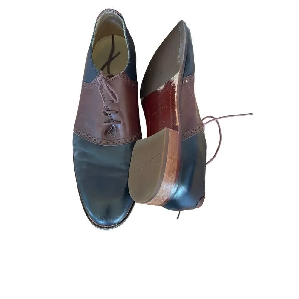 Cole Haan Womens Brown And Blue Colorblock Leather Oxford Dress Shoes Size 11